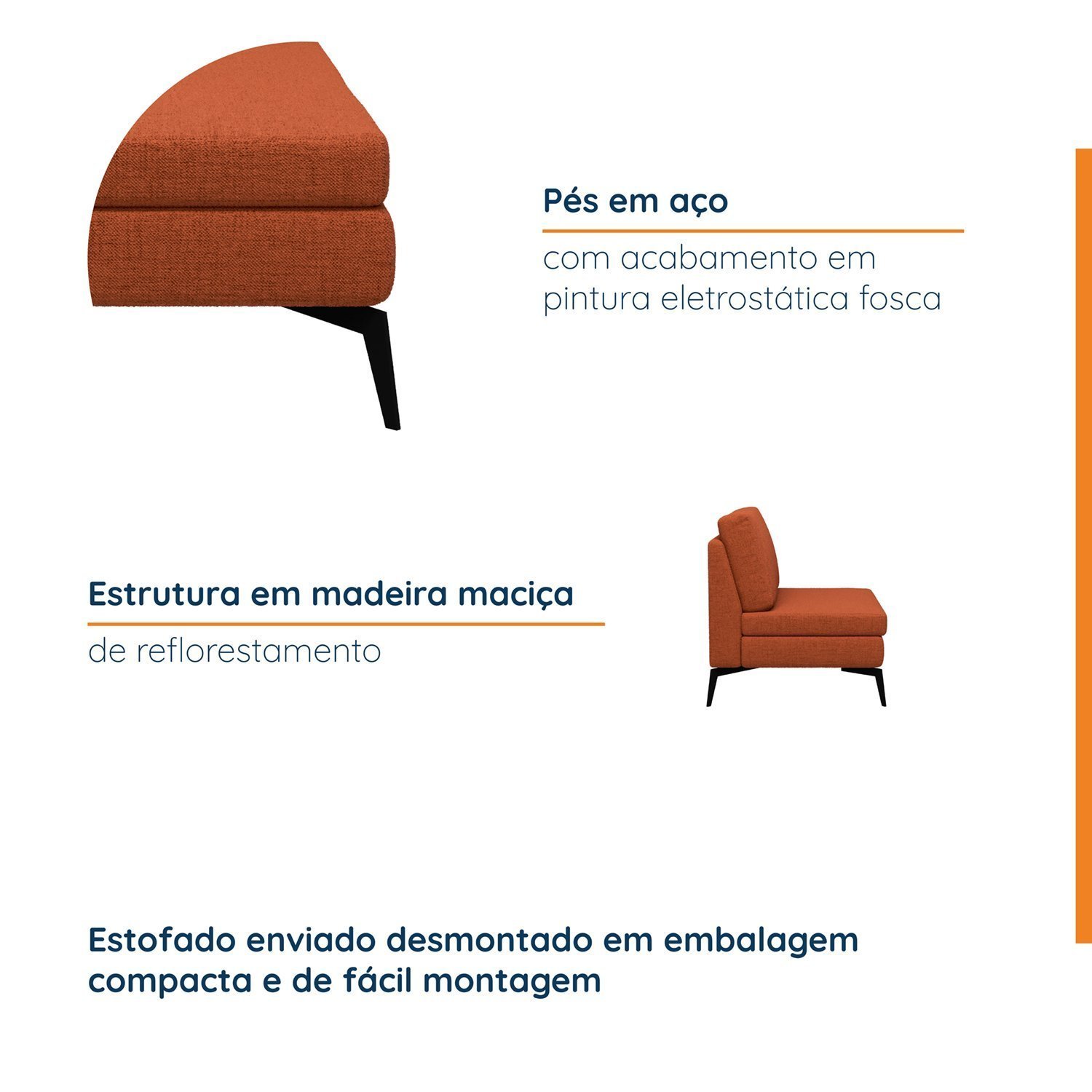 Sofá Modular 2 Lugares com Chaise 170cm Calla Cabecasa Madeiramadeira - 5