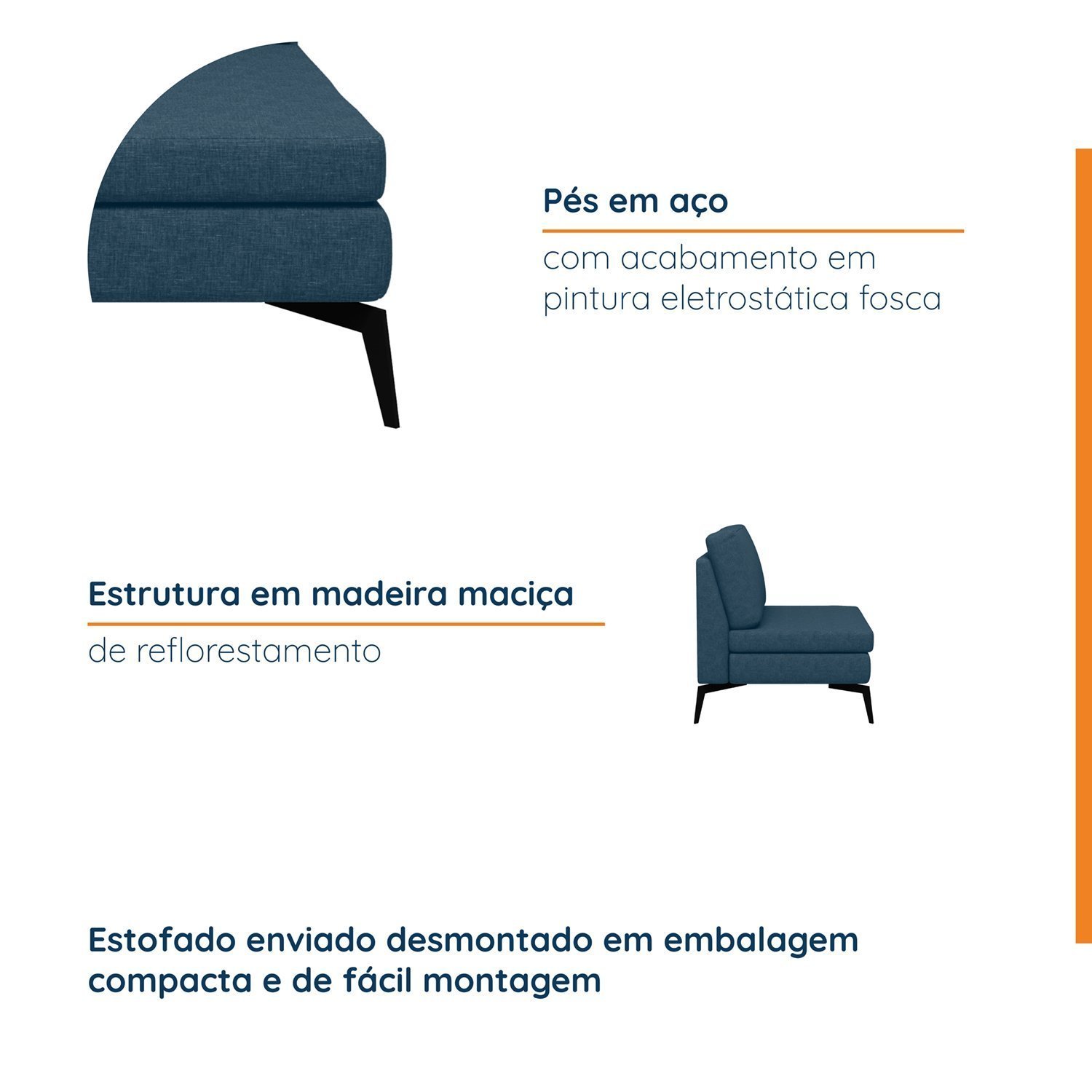 Sofá Modular 2 Lugares com Chaise 170cm Calla Cabecasa Madeiramadeira - 5