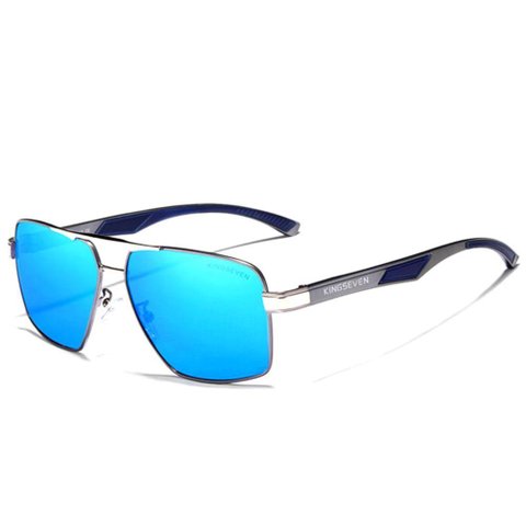 Óculos de Sol Masculino Design Alumínio Lente Espelho Polarizada Uv400 Azul