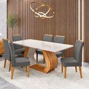 Ver imagem 1 de Conjunto Sala de Jantar 6 Lugares Retangular Tampo em MDF Voithy Yescasa Cinza/Mel/Blonde