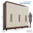 Ver imagem 3 de Guarda-Roupa Casal 6 Portas e 2 Gavetas Safira Marrom/Castanho/Off White Arenas