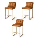 Ver imagem 2 de Banqueta Cozinha Alta com Encosto Industrial Kit 3 Champanhe Lirina Pu C05 - D’Rossi