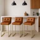 Ver imagem 1 de Banqueta Cozinha Alta com Encosto Industrial Kit 3 Champanhe Lirina Pu C05 - D’Rossi