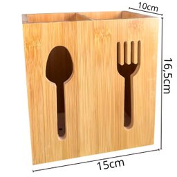 Porta Talheres Duplo em Bambu 16,5x15x10cm - 2