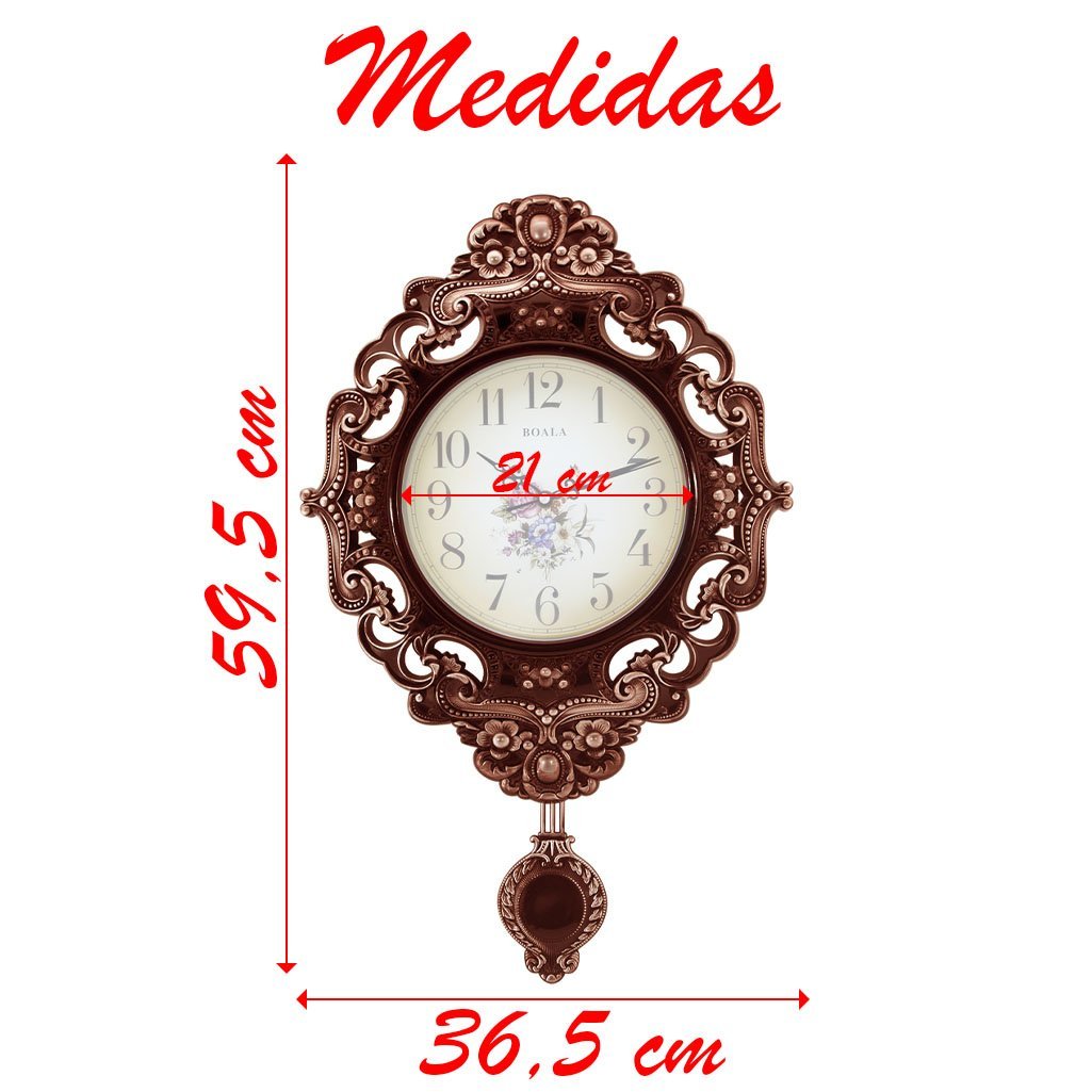Relógio De Parede Cobre Quartz Clock Luxo Com Pendulo 59cm - 2
