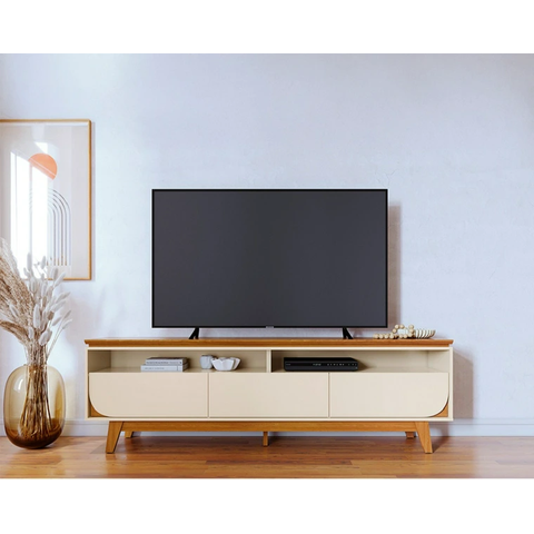 Bancada Selene 2m para Tv até 75'' com 3 Gavetas e Pés Retrô - Cinamomo/off White Madetec