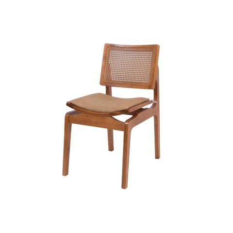 Cadeira Jantar Palhinha Assento Estofado Megan Conforto Cor Nozes:couro Ecológico Durango Kaki