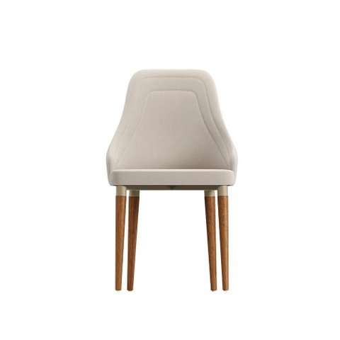 Conjunto de 2 Cadeiras de Madeira Maciça Estofada Evelyn - Natural C/ Linho Off White - Champanhe
