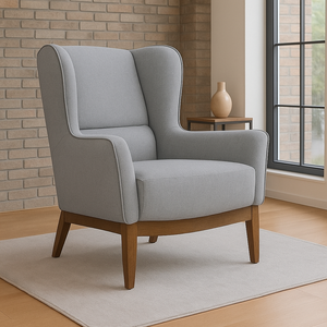 Poltrona Dekorien Milena Linho Cinza Elefante Alto Acabamento