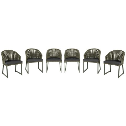 6 Cadeira Noronha Aluminio Micro Pintura Verde, Tr. Telinha Corda Nautica Verde Militar, Estofado -