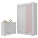 Ver imagem 2 de Quarto Infantil Completo Guarda-Roupa 2 Portas 2 Gavetas com Cômoda Maya Espresso Móveis Rosa/Branco