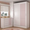 Ver imagem 1 de Quarto Infantil Completo Guarda-Roupa 2 Portas 2 Gavetas com Cômoda Maya Espresso Móveis Rosa/Branco