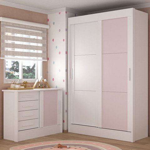 Quarto Infantil Completo Guarda-roupa 2 Portas 2 Gavetas com Cômoda Maya Espresso Móveis