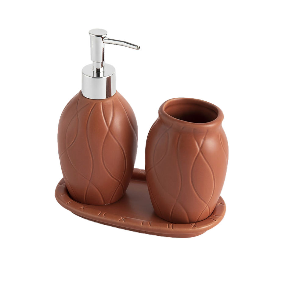 Conjunto Lavabo Banheiro Saboneteira Bandeja Porta Escova Barro 015 PGB Kit Banheiro 3 Peças Connect