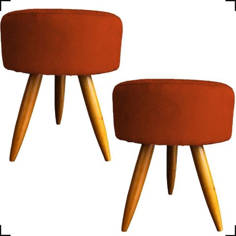 Kit 2 Puff Decorativo Redondo para Sala Quarto Penteadeira Pé Palito Castanho Suede Cores
