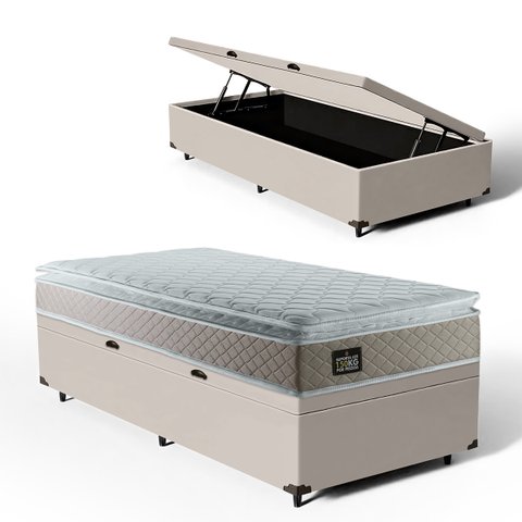 Cama Box Baú Solterio com Colchão de Espuma D45 Strong One Face Bege até 150kg + 1 Trav