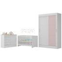 Ver imagem 2 de Quarto de Bebê Completo Guarda Roupa 2 Portas 2 Gavetas com Cômoda e Berço Maya Espresso Móveis Branco/Rosa