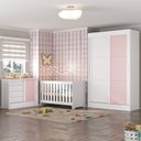 Ver imagem 1 de Quarto de Bebê Completo Guarda Roupa 2 Portas 2 Gavetas com Cômoda e Berço Maya Espresso Móveis Branco/Rosa