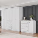 Ver imagem 1 de Guarda Roupa e Cômoda Casal Amy 6 Portas de Bater 8 Gavetas Branco HP Casa 812