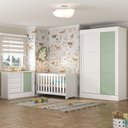 Ver imagem 1 de Quarto de Bebê Completo Guarda Roupa 2 Portas 2 Gavetas com Cômoda e Berço Maya Espresso Móveis Branco/Verde