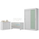 Ver imagem 2 de Quarto de Bebê Completo Guarda Roupa 2 Portas 2 Gavetas com Cômoda e Berço Maya Espresso Móveis Branco/Verde