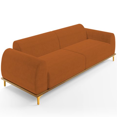 Sofá 03 Lugares Para Sala de Estar Kiev 230 cm D02 Veludo Telha C-262 - Lyam Decor