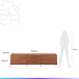 Rack para Tv até 75" 2 Gavetas 2 Portas Jasper 220 Cm - Canella C/ Champanhe - 6