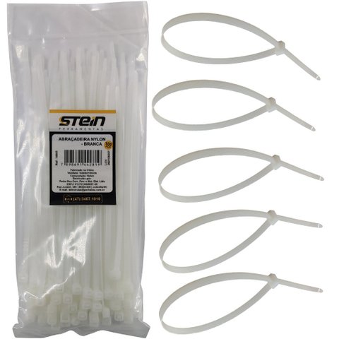 Abraçadeira Nylon Enforca Gato Lingua de Sogra Stein Branca 150 X 2,5mm (100 Pçs)
