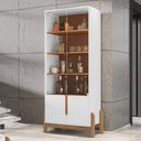 Ver imagem 2 de Aparador Buffet 190 com Cristaleira Lizz Pés Madeira Maciça Branco/cedro
