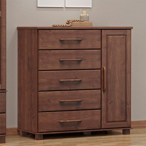 Cômoda 5 Gavetas 1 Porta Linha Ouro Madeira Maciça 2251wn Café Finestra