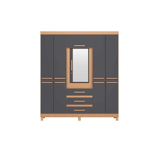 Guarda Roupa com Espelho New Fusion Casal 6 Portas e 3 Gavetas - Freijó Titanium - Albatroz