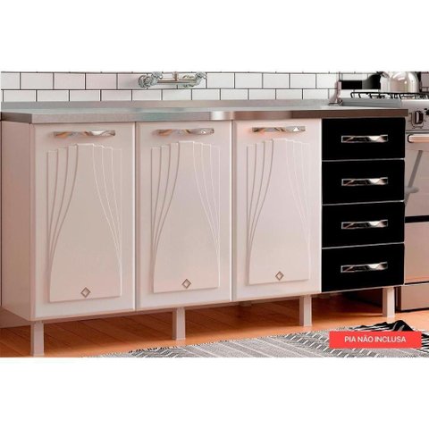 Gabinete de Cozinha Modulado Balcão Star New 3 Portas e 4 Gavetas S/ Tampo 120cm Branco/