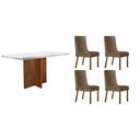 Ver imagem 1 de Conjunto Sala de Jantar Berlim C/ Tampo Madeirado C/ Vidro Canto Curvo 120x80cm e 4 Cadeiras Dakota