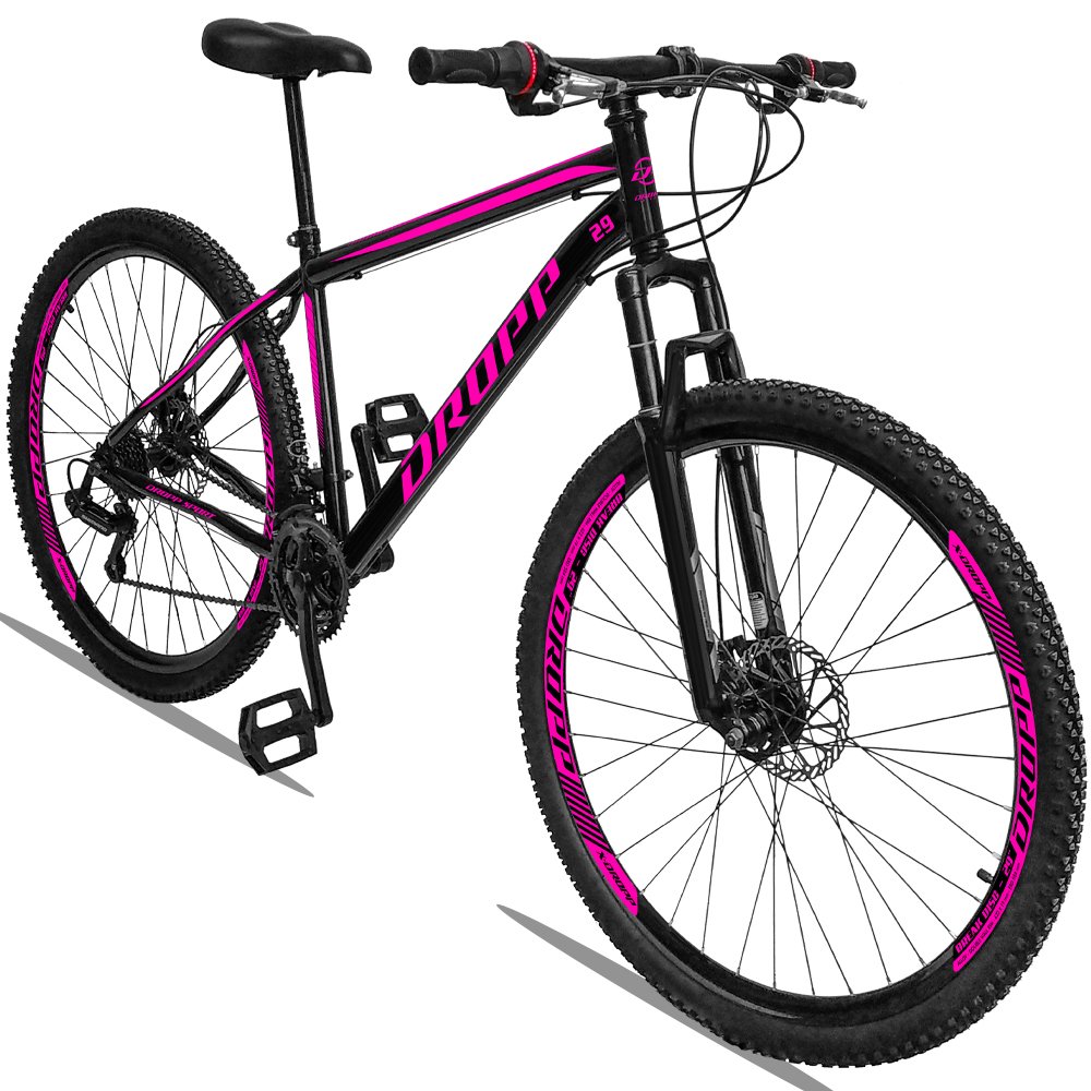 Bicicleta 21V Dropp Sport Aço Câmbio Shimano C/Suspensao Tamanho 17" Preto/Rosa - Banana Bit - 1