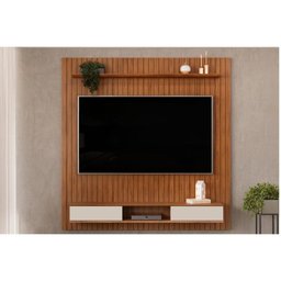 Painel Quarto P/ Tv até 70 Polegadas Lexus Ripado C/ Prateleira e Nichos179x183cm Freijó/off White - 1 Painel Quarto P/ Tv até 70 Polegadas Lexus Ripado C/ Prateleira e Nichos179x183cm Freijó/off White - 1