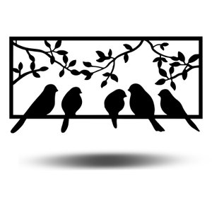 Aplique Painel Quadro Decorativo Pássaros Mdf Preto Fosco