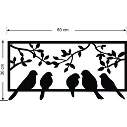 Aplique Painel Quadro Decorativo Pássaros Mdf Preto Fosco - 2