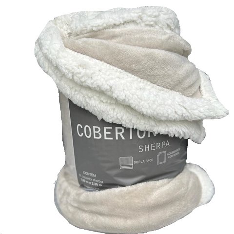 Cobertor Casal Flannel Liso Com Sherpa 1,80x2,30m:Perola