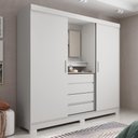 Ver imagem 1 de Guarda-roupa Casal com Espelho 2 Portas de Correr 4 Gavetas Finley 184 Cm - Branco