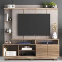 Ver imagem 1 de Estante para TV e Home Theater até 65 Polegadas 178,6CMX183CM Marmorizado 2 Portas Ripadas Carvalho Oak Cristalo Bege