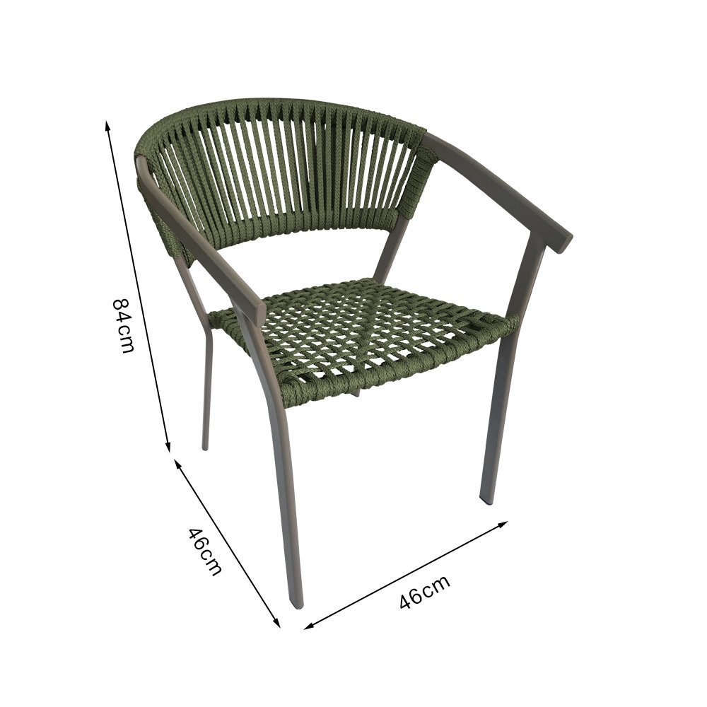 Kit 2 Cadeiras Gourmet Corda Náutica Verde Musgo Base Alumínio Sofia Linha Plus - 4