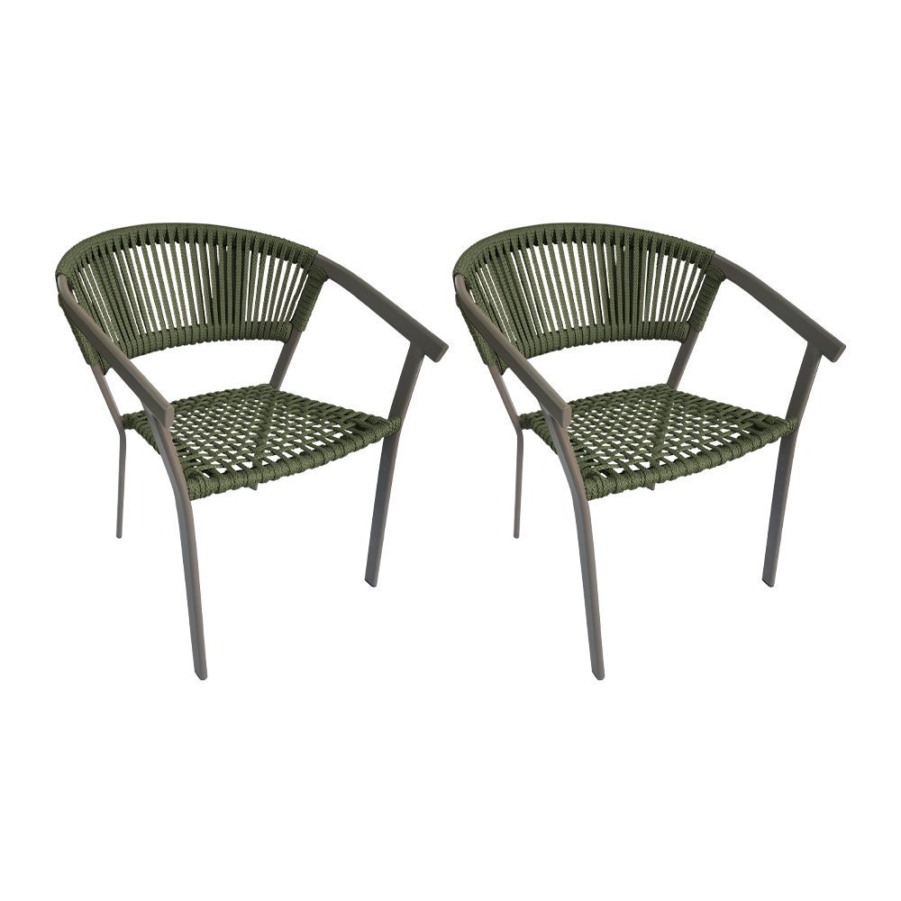 Kit 2 Cadeiras Gourmet Corda Náutica Verde Musgo Base Alumínio Sofia Linha Plus