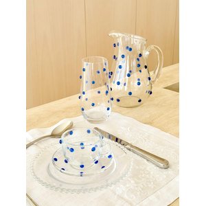 Jarra  Água Suco Vidro  1500 ml Decorada Com Mini Gemas  Azuis