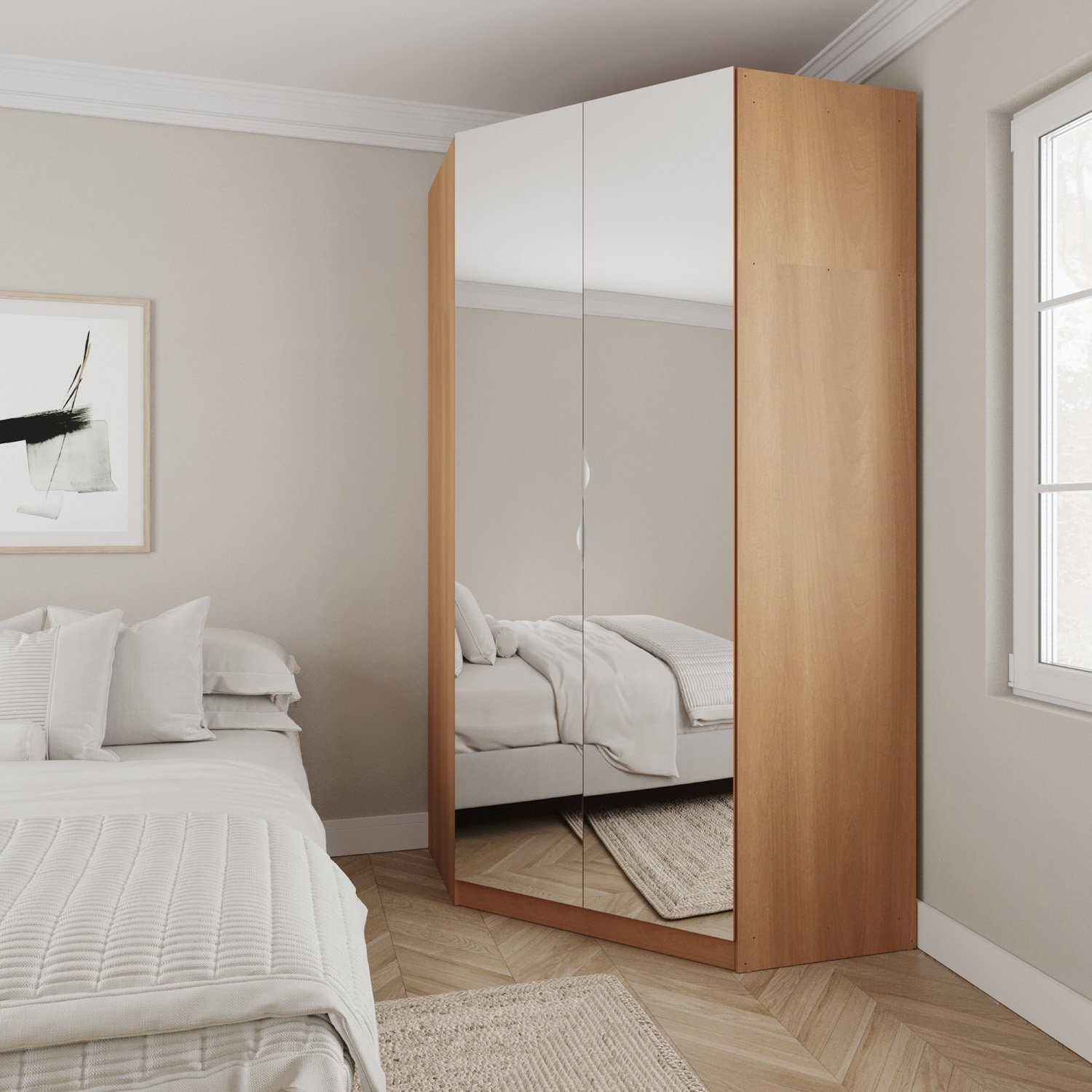 Guarda Roupa de Canto Closet com 6 Prateleiras e Portas de Espelho Modular Hera Cabecasa Madeiramade