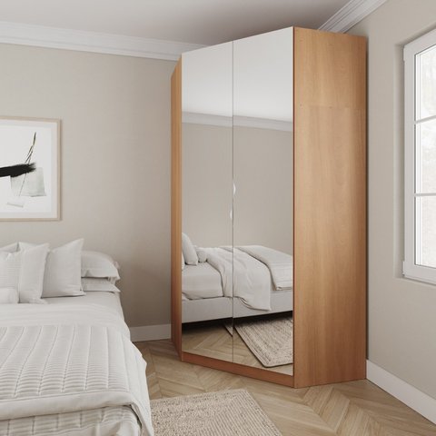 Guarda Roupa de Canto Closet com 6 Prateleiras e Portas de Espelho Hera CabeCasa MadeiraOriginals