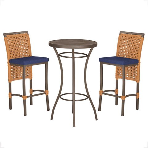 Mesa Bistrô e 2 Banquetas Roma Marrom Corda Náutica Estofado 10 Trama Original