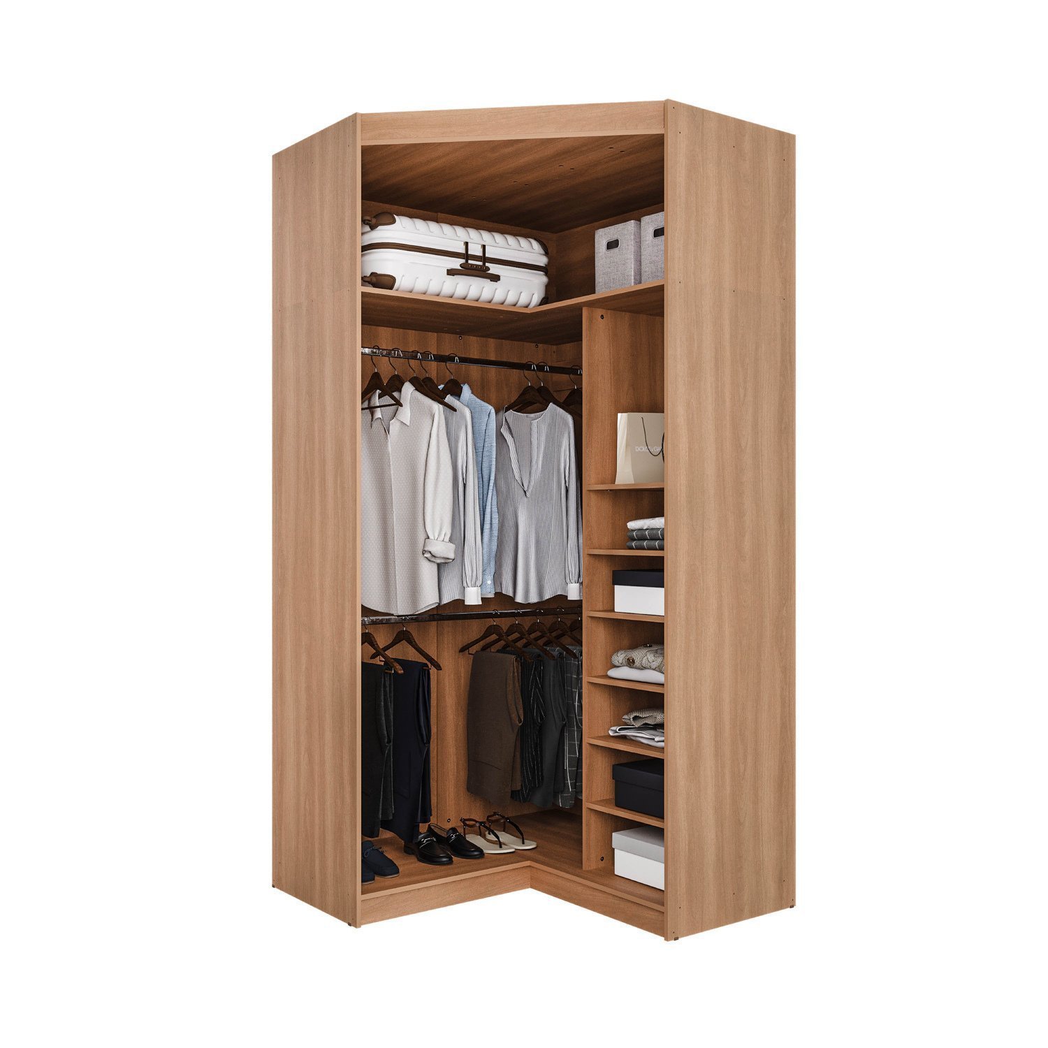 Guarda Roupa de Canto Closet com 6 Prateleiras e Portas de Espelho Modular Hera Cabecasa Madeiramade - 13