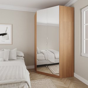 Guarda Roupa de Canto Closet com 6 Prateleiras e Portas de Espelho Modular Hera Cabecasa Madeiramade