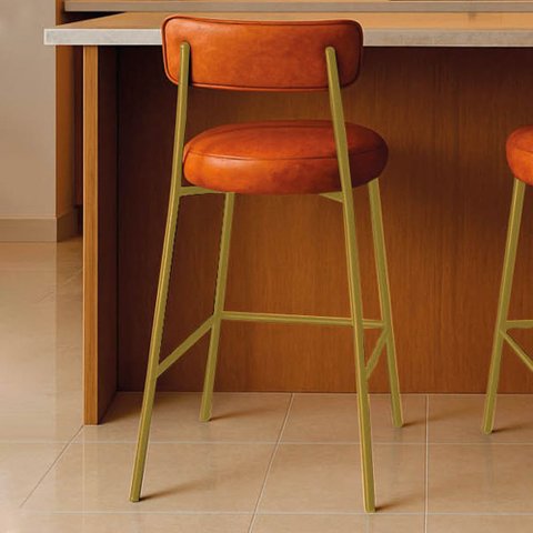 Banqueta Cozinha Média com Encosto Industrial Dourado Londres PU Nozes D03 - D'Rossi