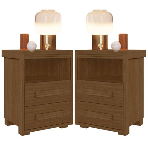 Kit 2 Mesas de Cabeceira Pés Madeira 2 Gavetas Tóquio 100% Mdf Legno